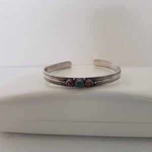 Vintage Tibetan Turquoise & Coral Cuff bracelet